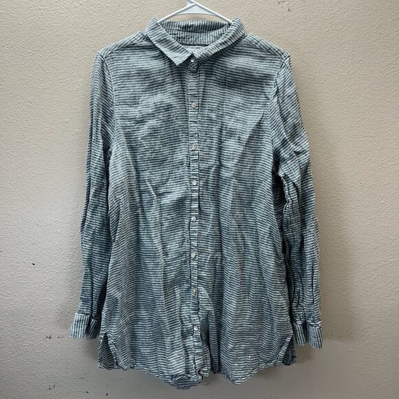 Artisan NY 100% Linen Striped Tunic Button Blouse Gray Lagenlook Minimalist XL - Picture 1 of 5